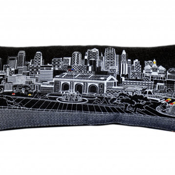 35" Black Kansas City Nighttime Skyline Lumbar Decorative Pillow