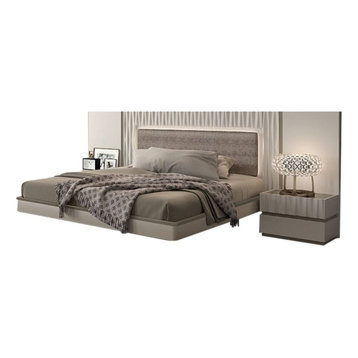 Marina 3-Piece Modern Bedroom Set, White and Light Beige, King