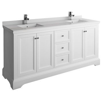 Fresca Windsor 72" Matte White Double Sink Cabinet, Top and Sinks