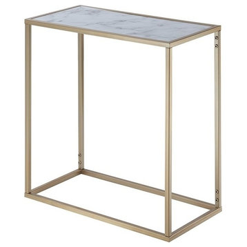Convenience Concepts Gold Coast Faux Marble Chairside Table in Gold Metal Frame