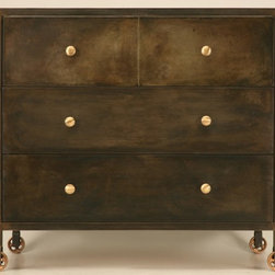 Custom Blackened Steel Industrial Style Commode with Bronze Casters - Accent Chests And Cabinets