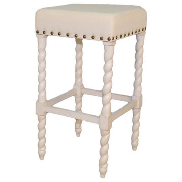 Pemberly Row Contemporary Fabric 30" Bar Stool Vintage White Linen