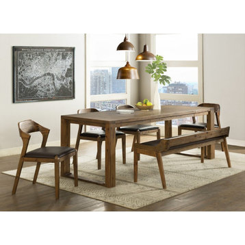Rasmus 6-Piece Dining Set, Chestnut Wire-Brush, Bench/4 Side Chairs