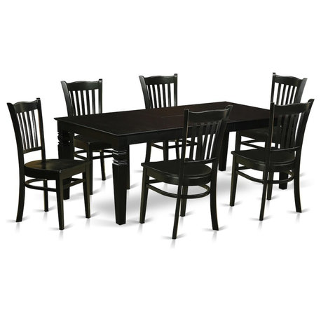 7-Piece Dining Set With a Table and 6 Wood Kitchen Chairs, Black