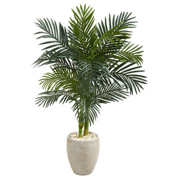 4.5' Golden Cane Palm Artificial Tree, Oval Planter