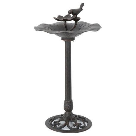 GDF Studio Lancaster Outdoor Bronze Aluminum Top Bird Bath With Iron Base