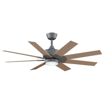 Levon 52" Ceiling Fan Galvanized With Natural Blades and LED Light