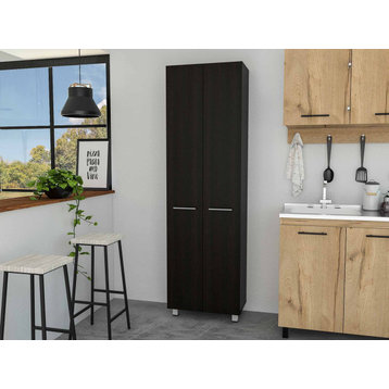 78" Modern Black Pantry Cabinet With Two Full Size Doors