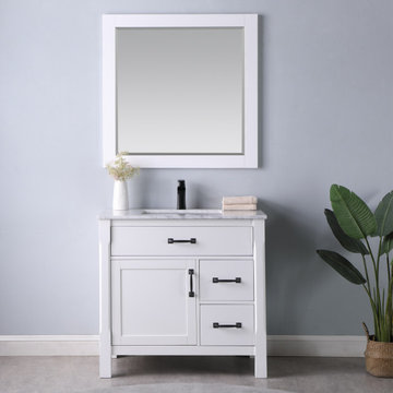 Maribella 36" Single Bathroom Vanity Set in White and Carrara White Marble Count