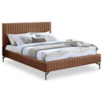 Meridian Furniture - Gallo Vegan Leather Upholstered Bed, Cognac, King - Indulge in the comfort and luxury of the Gallo Vegan Leather King Bed, and transform your bedroom into a haven of relaxation. This exquisite piece boasts a luscious premium soft cognac vegan leather exterior that exudes elegance and sophistication. Its water-resistant and anti-scratch properties ensure durability and long-lasting beauty. The deep channel tufting adds depth and texture to the overall design, while the sleek black metal legs elevate its character and charm to new heights.