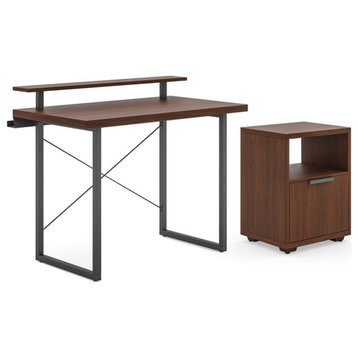 Homestyles Merge Engineered Wood Desk Monitor Stand and File Cabinet in Brown