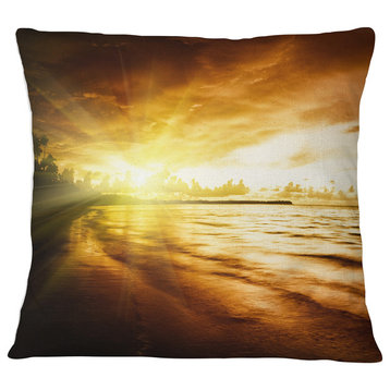 Breathtaking Yellow Caribbean Beach Seascape Throw Pillow, 16"x16"