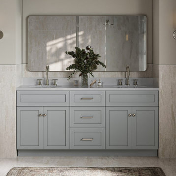 Ariel Hamlet 73" Oval Sinks Bath Vanity Carrara Marble, Gray, 1.5" White Quartz