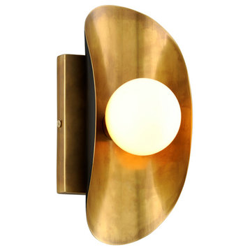 Hopper 1-Light Wall Sconce, Vintage Brass Bronze Accents