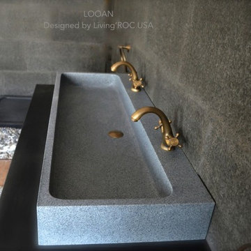 Deep Gray Granite double trough bathroom sink-Looan