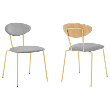 Neo Modern Grey Velvet and Gold Metal Leg Dining Room Chairs - Set of 2