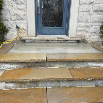 Replacement Of Old Impaired Stone To New Masonry Stone Porch & Step Cladding