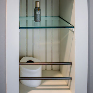 Master Bath with Refaced Vanity and Full Height Porcelain Tile Shower Walls
