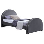 Meridian Furniture - Brody Velvet Upholstered  Bed, Gray, Twin - Get a good night's sleep with this Brody grey velvet twin bed. Crafted from a mixture of wood, velvet, and foam, this bed is as comfy as it is cozy. Its soft grey velvet bed frame features cream velvet piping, giving it an appearance reminiscent of gingerbread. Dark espresso wood legs complement the grey-and-cream frame while providing sturdy support. Its contemporary design is perfect for any modern bedroom space, and its velvety texture ensures you get plenty of Z's.