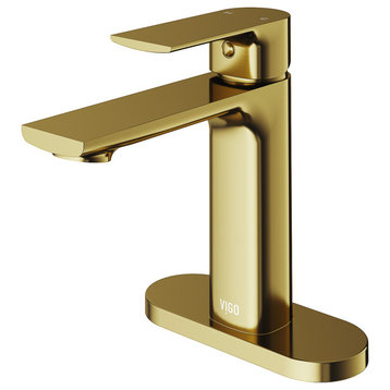 VIGO Davidson Single Hole Bathroom Faucet With Deck Plate, Matte Gold