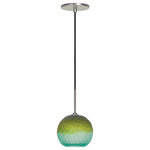 JESCO Lighting Group - Light Line Voltage Pendant And Canopy, Blue Green Brushed Nickel - JESCO 1-Light Low Voltage Hand-Blown Chiseled Frosted Spherical Glass Pendant With Canopy. Bulb Base: E26 , Number of Bulb: 1, Bulb Included: No. ETL Listed, Dry location, Ext Cable: 70 Inch, Input Voltage: 120V AC.  Hardwire installation. Mounting Hardware Included.