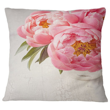 Peony Flowers in Vase Photography Floral Throw Pillow, 16"x16"