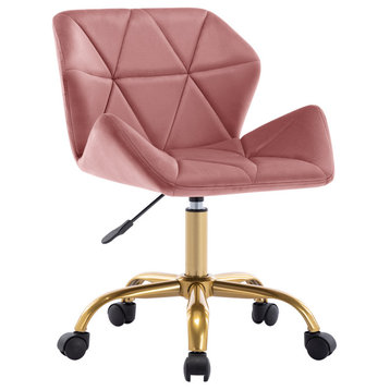 Cute Pointed Armrest Velvet Rolling Chair, Pink