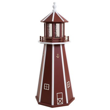 Outdoor Wooden Lighthouse Lawn Ornament, Red and White, 4 Foot, Solar Light