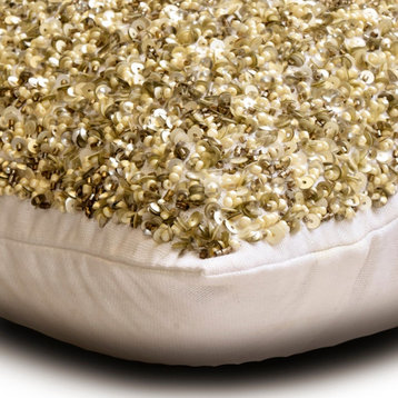 Gold Silk Beaded, Sequins & Pearls 12"x24" Lumbar Pillow Cover - Elisium