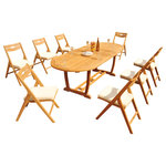 Teak Deals - 9-Piece Outdoor Teak Dining Set: 94" Masc Oval Table, 8 Surf Folding Arm Chairs - Set includes: 94" Double Extension Oval Dining Table and 8 Folding Arm Chairs.