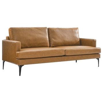 Modway Evermore Modern Style Vegan Leather and Metal Sofa in Tan