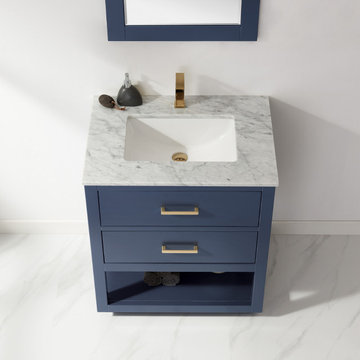 Remi 30" Single Bathroom Vanity Set in Royal Blue and Carrara White Marble Count