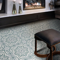 Moroccan Mosaic & Tile House - 8"x8" Atlas Handmade Cement Tile, Green/White, Set of 12 - Wall And Floor Tile