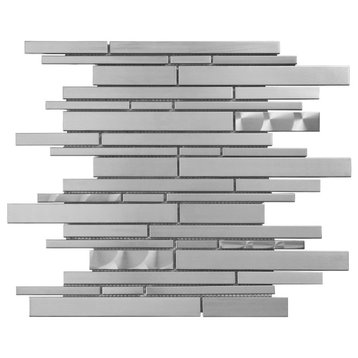 Industrial Stainless Steel Swirl Linear Mosaic Backsplash, 13"x16", Single Sheet