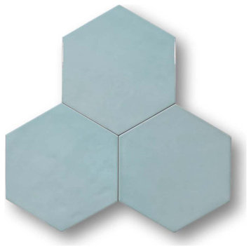 Konzept Glazed Porcelain 7" x 8" Hexagon Tiles - Terra Turquoise Glossy, Sample