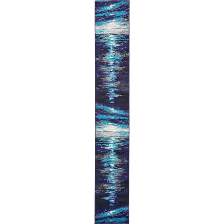 Contemporary Urbana 2'0"x13' Runner Waves Area Rug