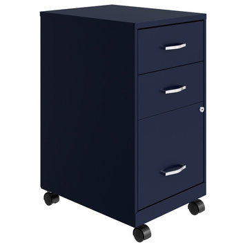 Space Solutions 18in 3 Drawer Metal Mobile Cabinet Ball Bearing Slide Navy