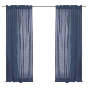 French Linen Back Tab Curtain, Indigo, 52"x108"