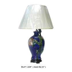 Chinese Navy Blue Flower Porcelain Vase Base Table Lamp - Table Lamps