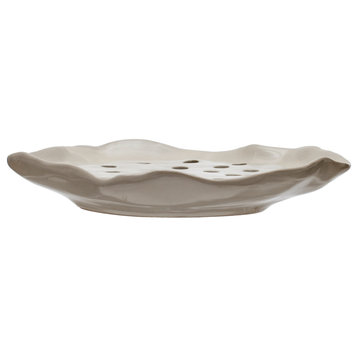 Stoneware Soap Dish with Removable Tray, Ivory