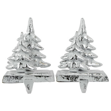 Set of 2 Silver Christmas Tree Stocking Holders 5.75"