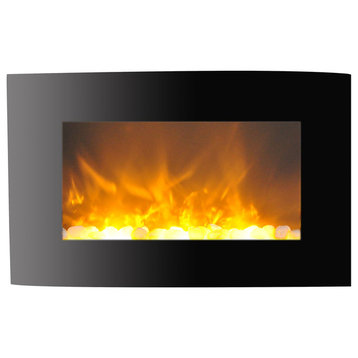 Callisto 35" Wall-Mount Electric Fireplace With Curved Panel and Crystal Rocks