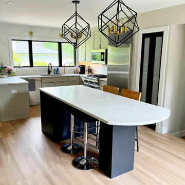 Kitchen with Geometric Pendant Lights