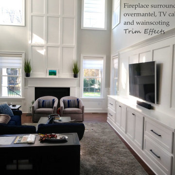 Built in TV cabinet, Fireplace surround, and wainscoting.