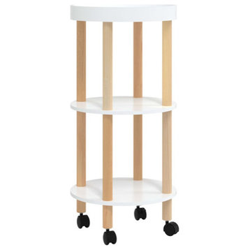 vidaXL 3-Tier Rolling Cart with Wheels White Engineered Wood and Solid Wood Pine