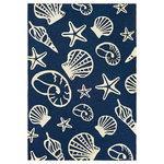Couristan Inc - Couristan Outdoor Escape Cardita Shells Outdoor Area Rug, Navy-Ivory, 5'6"x8' - Paying homage to nature's purest pleasures, the Outdoor Escape Collection is Couristan's newest addition to the weather-resistant area rug category. Offering picturesque renditions of various outdoor scenes, these durable performance area rugs have a novelty appeal that is perfect for complementing themed decor. Featuring a unique hand-hooked construction, each design in the collection showcases a textured loop pile that adds dimension to the motifs. With patterns like beach landscapes, lighthouses, and sea shells, these outdoor/indoor area rugs create a soothing atmosphere reminiscent of treasured vacation spots and outdoor hobbies. Welcoming the delights of bare feet, they are surprisingly sturdy and are designed to withstand the rigors of outdoor elements. Made with 100% fiber-enhanced Courtron polypropylene these whimsical floor fashions are mold and mildew resistant and can be used in a multitude of spaces, like covered outdoor patios, sunrooms, and kitchens. Easy to clean, these multi-purpose area rugs are an ideal selection for households where fun is the essential ingredient.