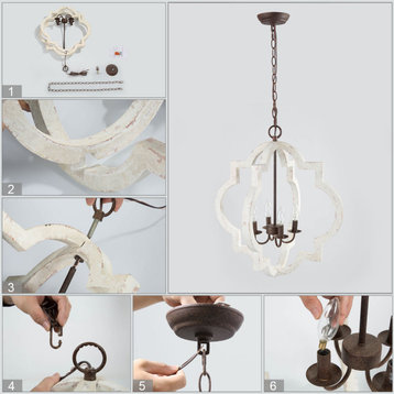 4-Light rustic geometric wood chandelier