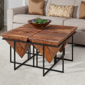 Sheesham Wood Square Pyramid Cocktail Table