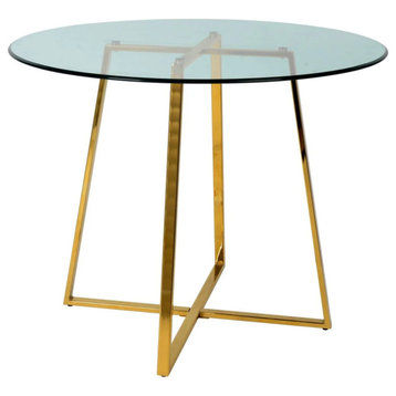 Tilly Modern Clear Glass & Gold Round Dining Table