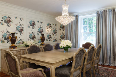 Example of a mid-sized classic medium tone wood floor dining room design in Toronto